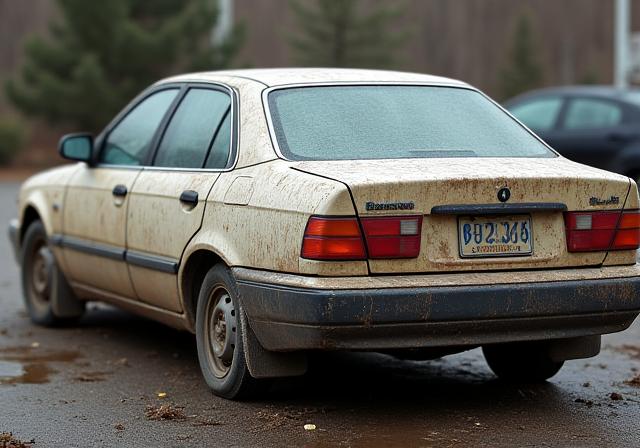 세차 전 오염된 세단