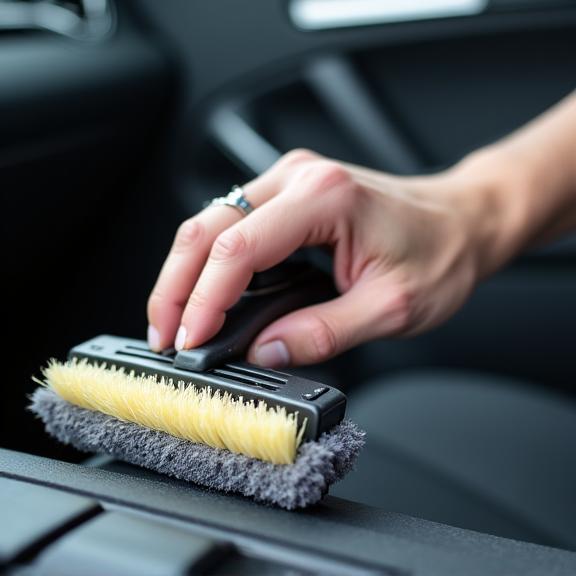 디테일링 도구를 들고 있는 전문가의 손 (Expert's hand holding a detailing tool)